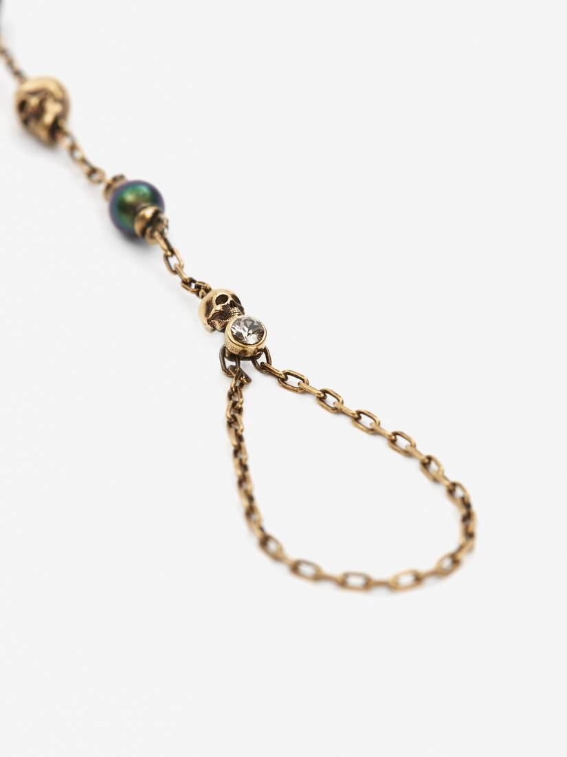 Women's Pearl Skull Hand Jewel Piece in Antique Gold - 3