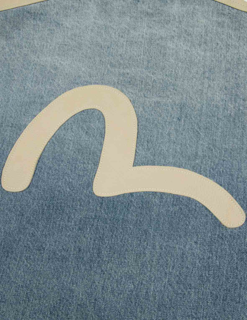 LEATHER LOGO AND SEAGULL APPLIQUÉ REGULAR FIT DENIM MOTO JACKET 13