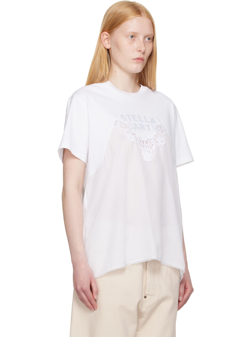 White Lace Slip Jersey T-shirt - 2
