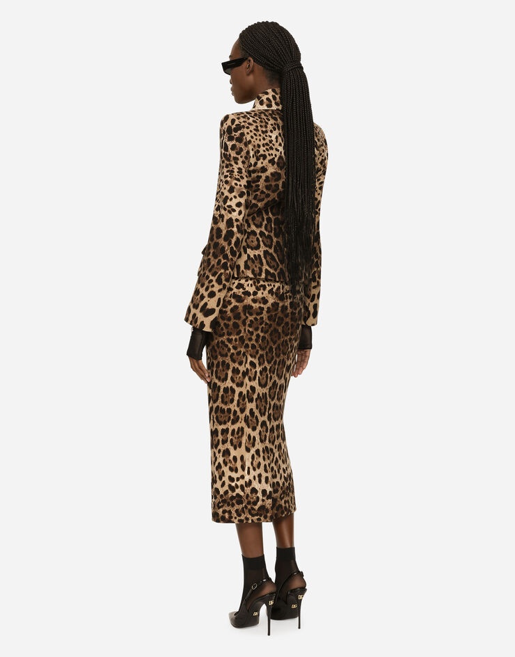 Leopard-print double crepe calf-length skirt - 3
