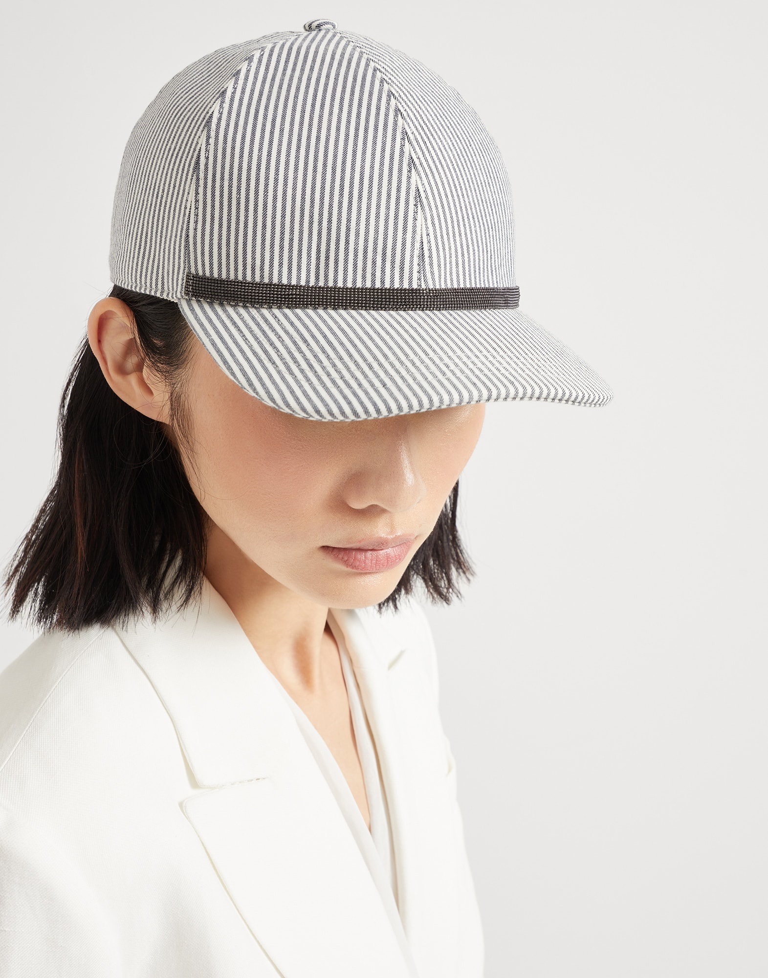 Striped cotton and linen twill baseball cap with shiny band - 3