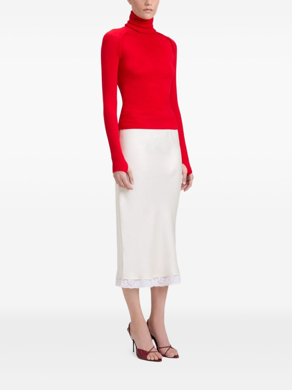Lace Trim Slip midi skirt - 3