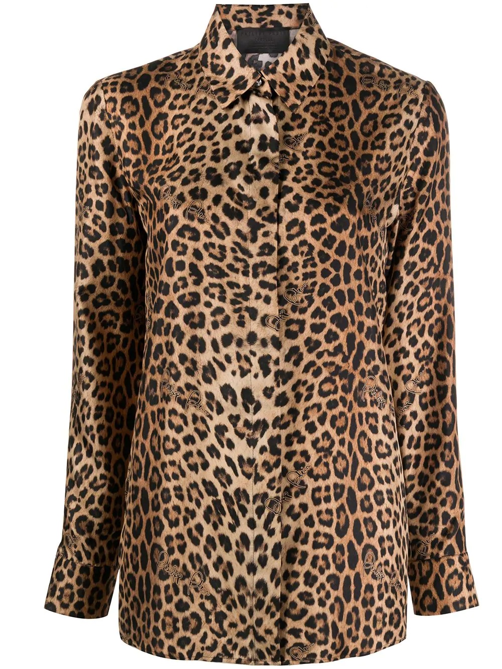 leopard-print logo silk shirt - 1