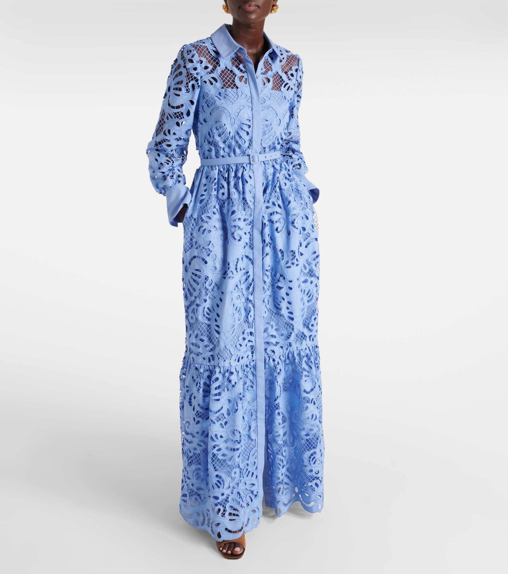 Belted cotton lace maxi dress - 2