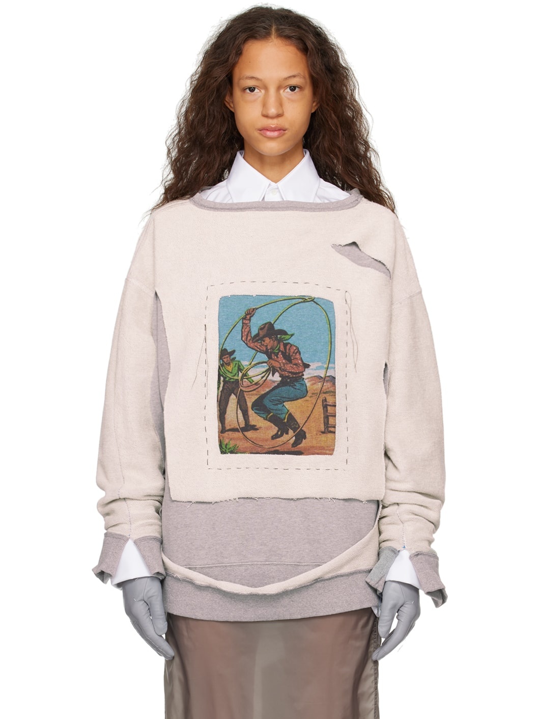Gray & Off-White Layered Sweatshirt - 1
