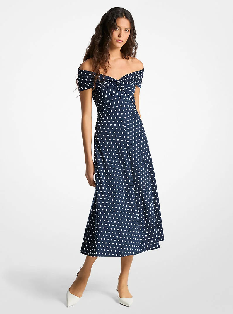 Polka Dot Stretch Matte-Jersey Dress - 1