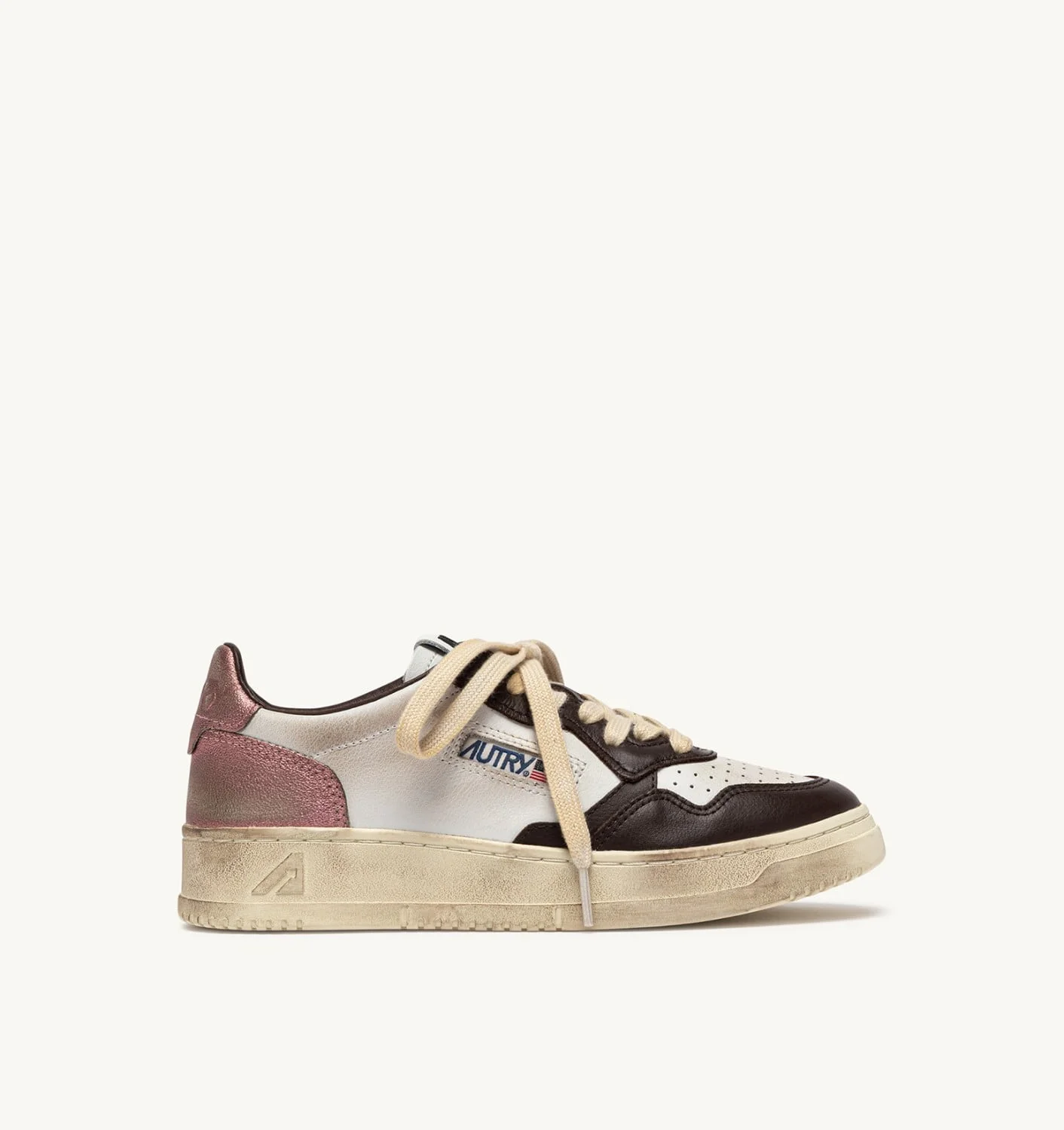 MEDALIST LOW SUPER VINTAGE SNEAKERS IN WHITE, PEONY AND HOT FUDGE LEATHER - 1