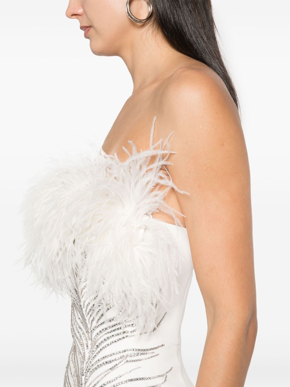 crystal feather-appliqué mini dress - 5