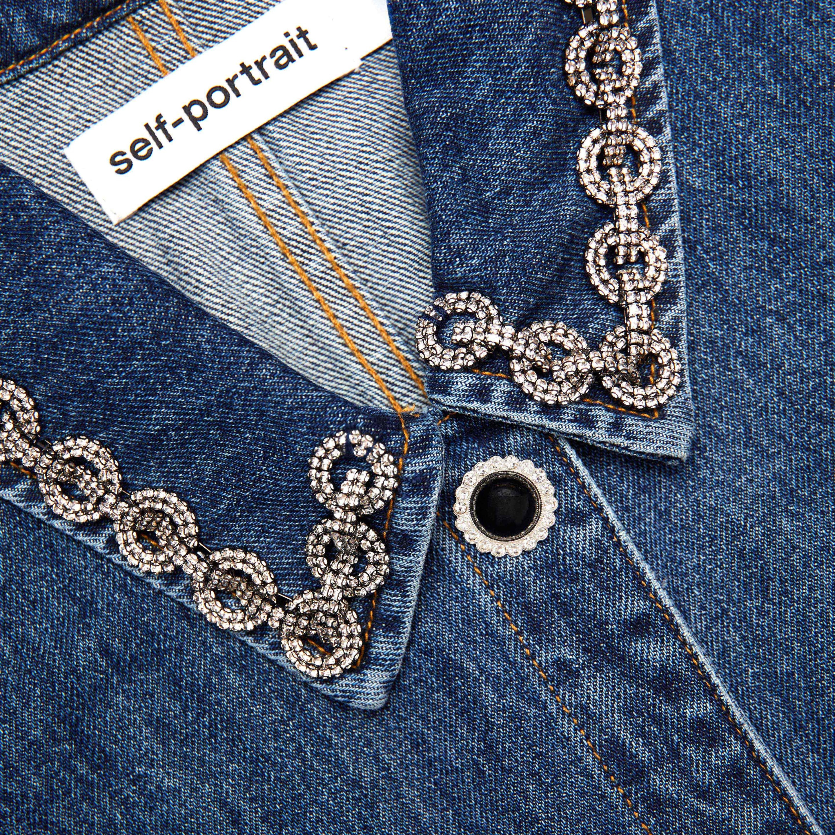 Denim Crystal Trim Collared Mini Dress - 5
