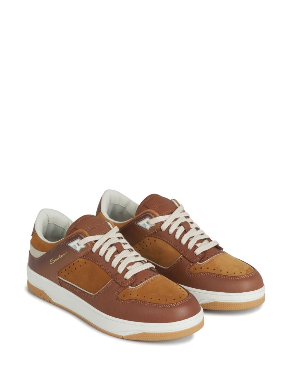 panelled leather sneakers - 2