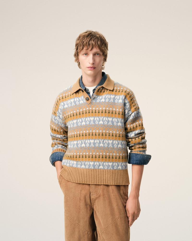 BROWN WOOL JACQUARD POLO SWEATER 3