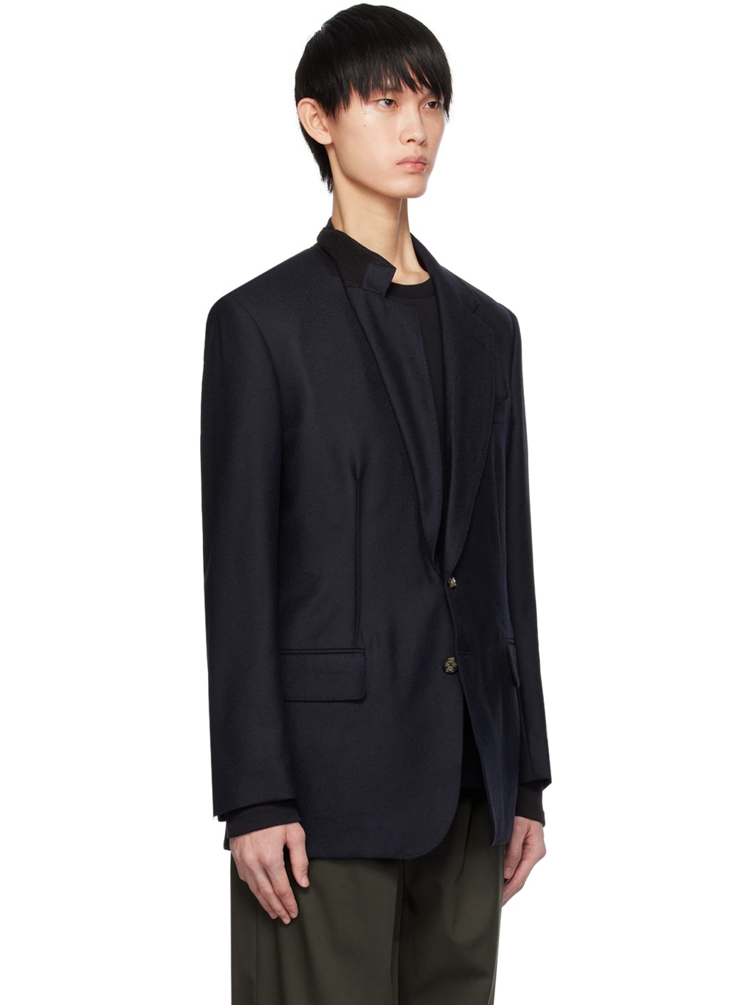 Navy Asymmetrical Darts Blazer - 2