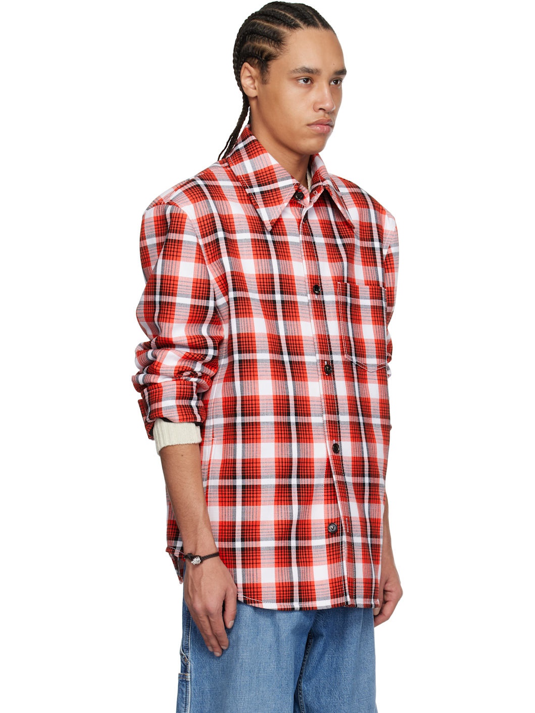 Red & White Structured Cotton Check Jacket - 2