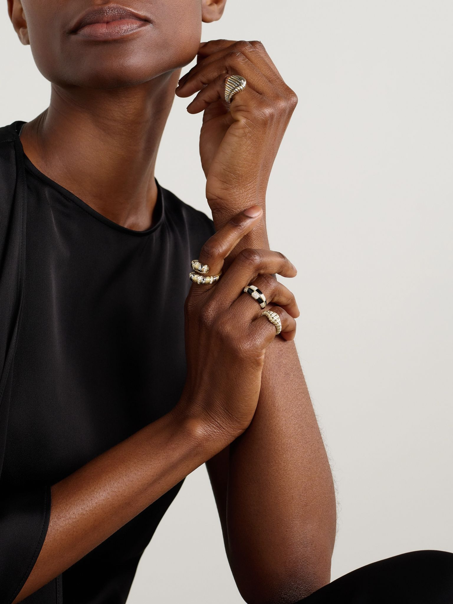 Alliance 9-karat gold, onyx and diamond ring Black - 5