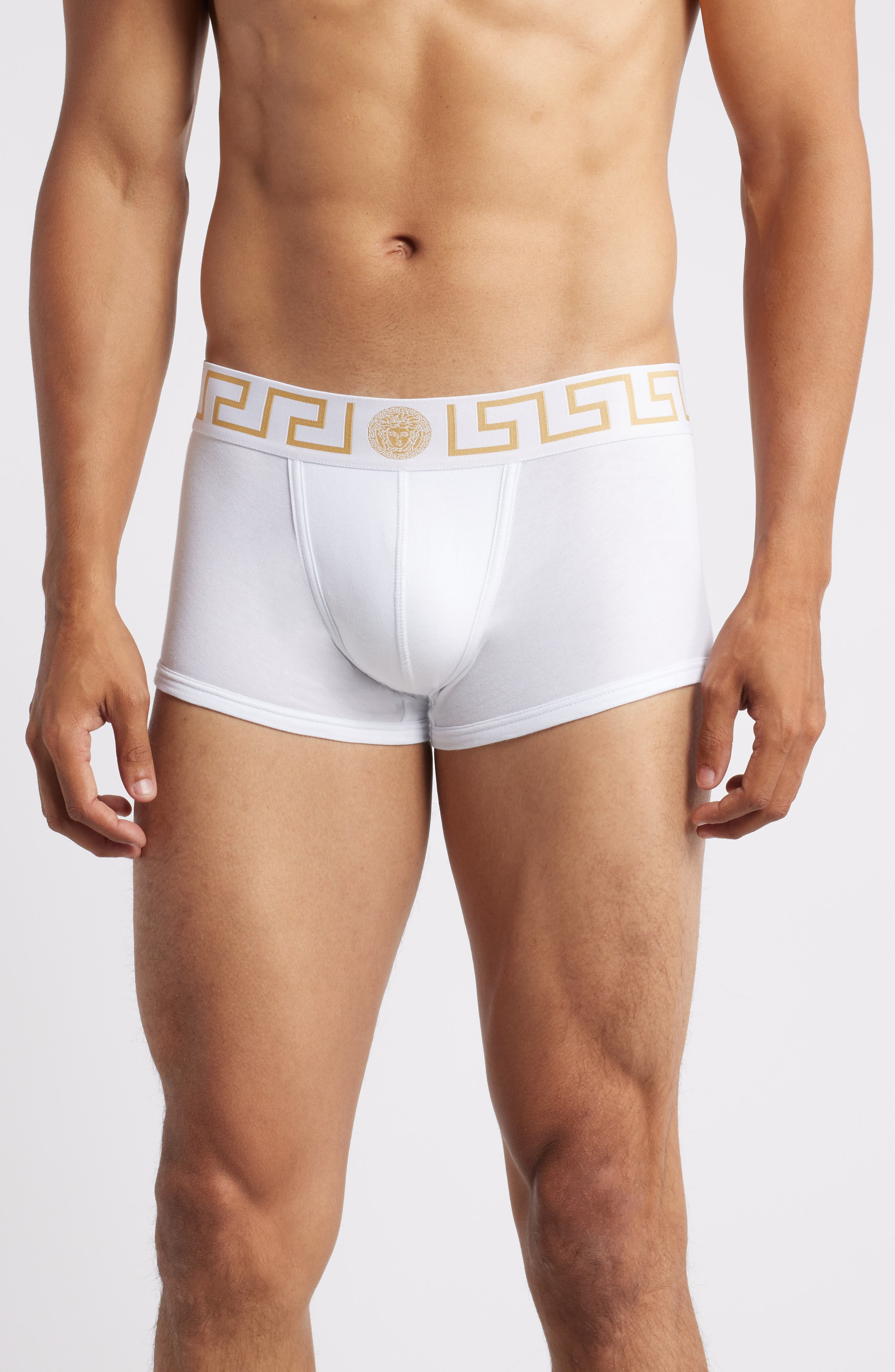 Versace Grecca Band Boxer Briefs in White Greek Gold at Nordstrom - 1