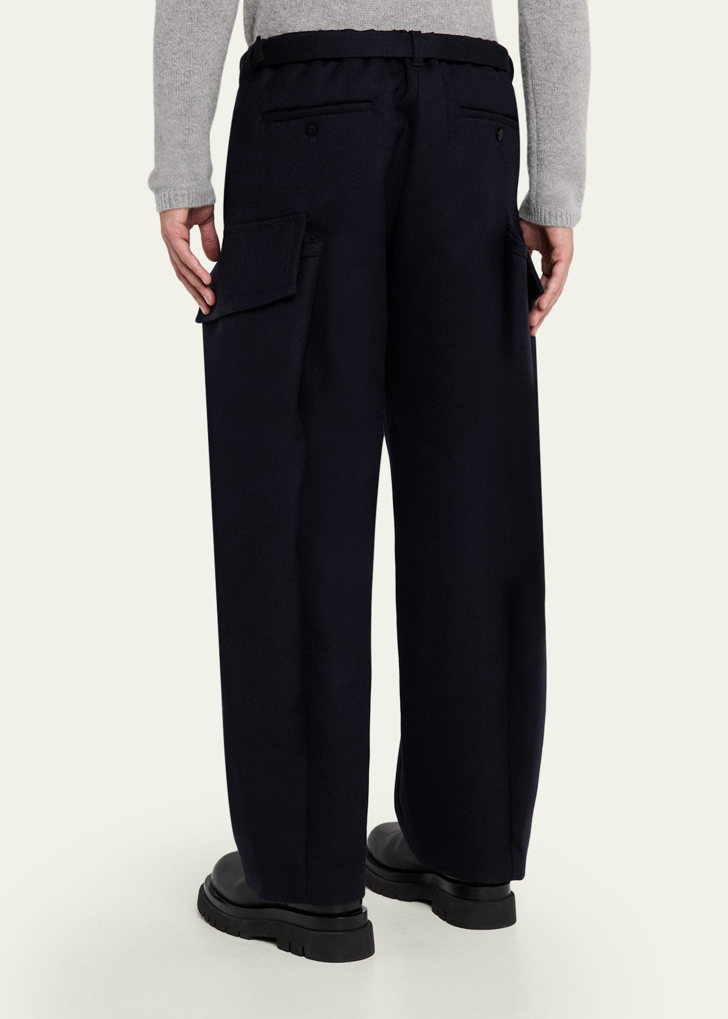 Men's Double-Faced Melton Wool Oversized Cargo Pants - 3