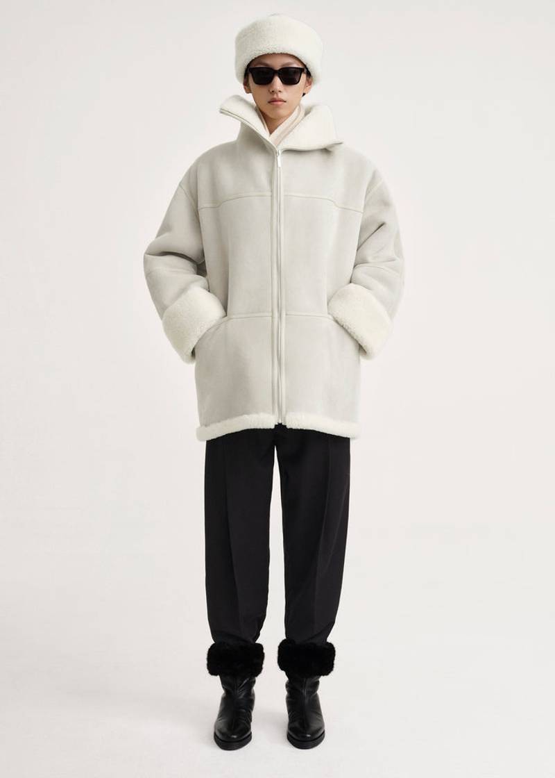 Totême Signature shearling jacket macadamia outlook