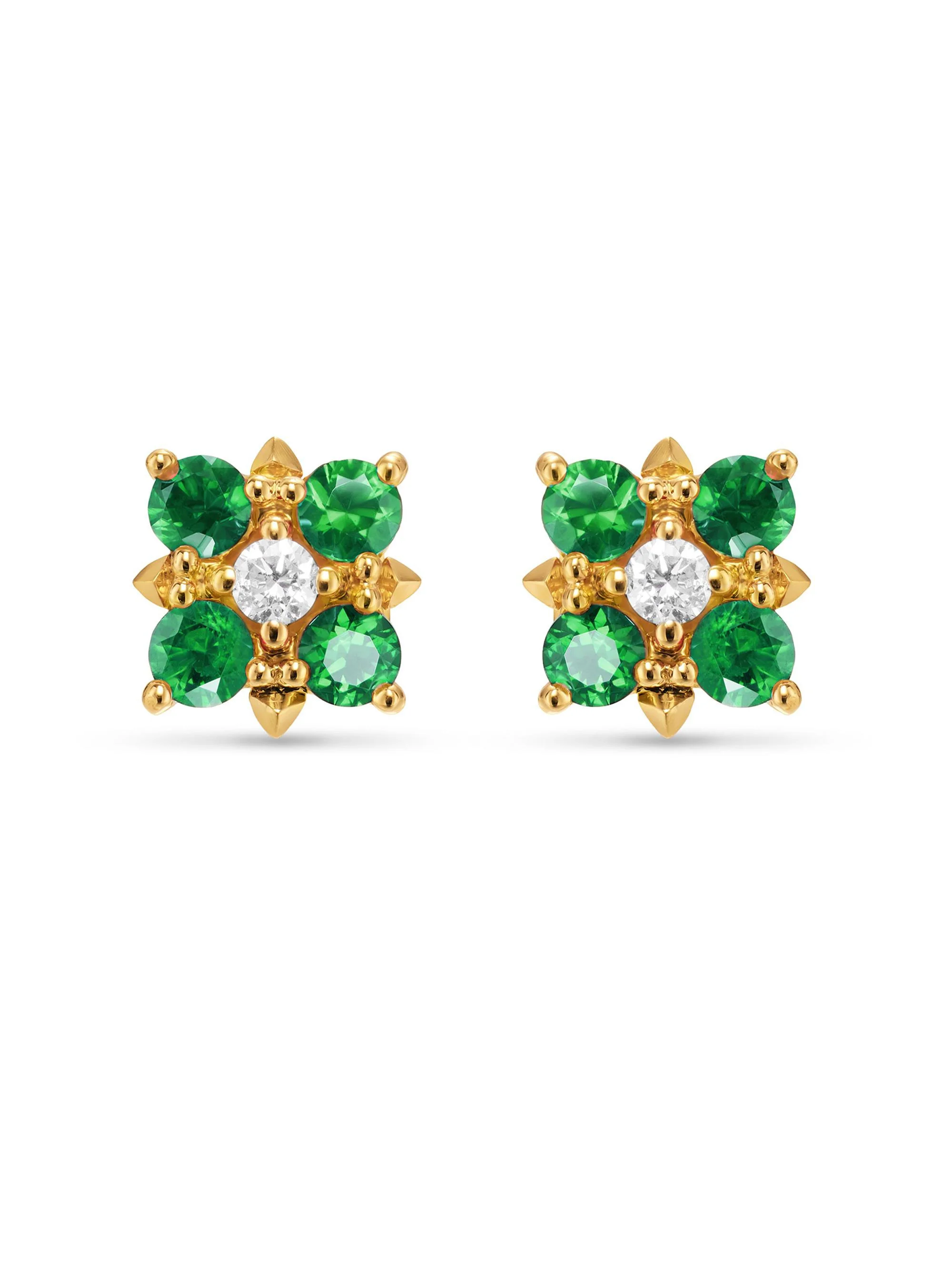 Women's Petite Modern Renaissance Color Stud Earrings in 18K Yellow Gold - Emerald - 1