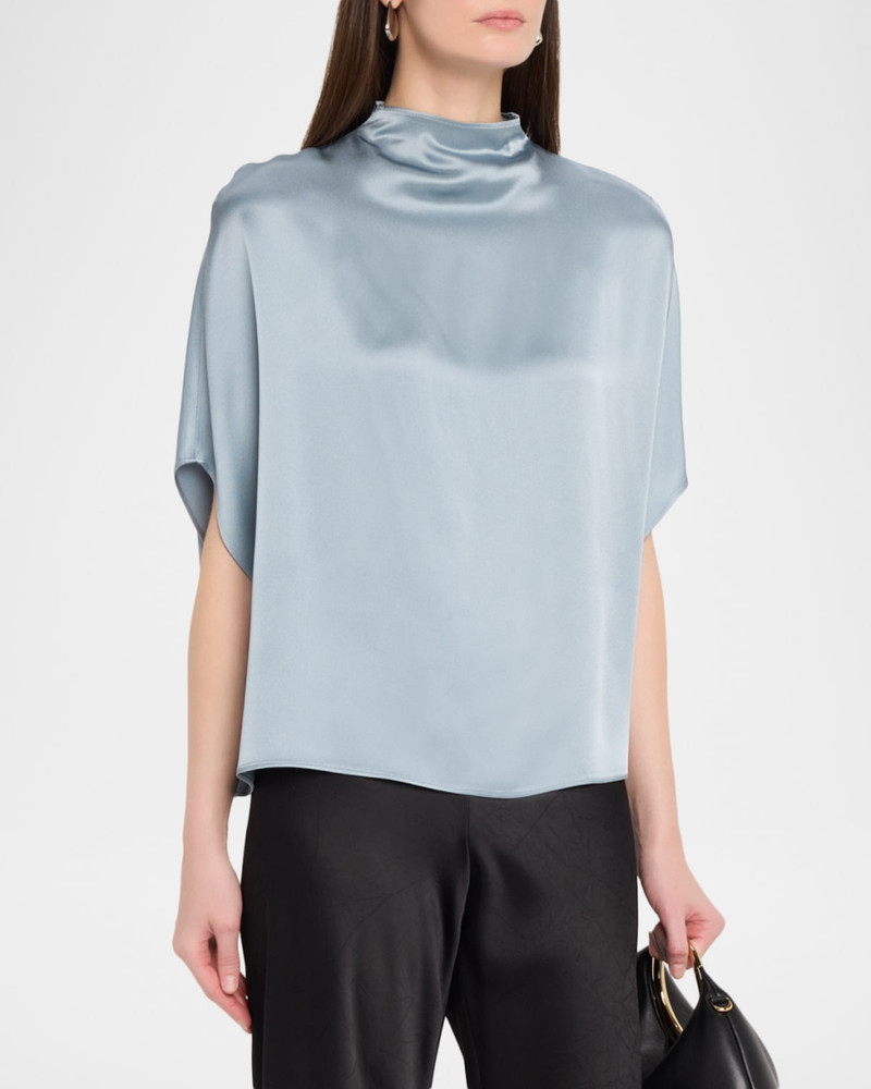 Fluid Mock-Neck Satin Cape Tee 4
