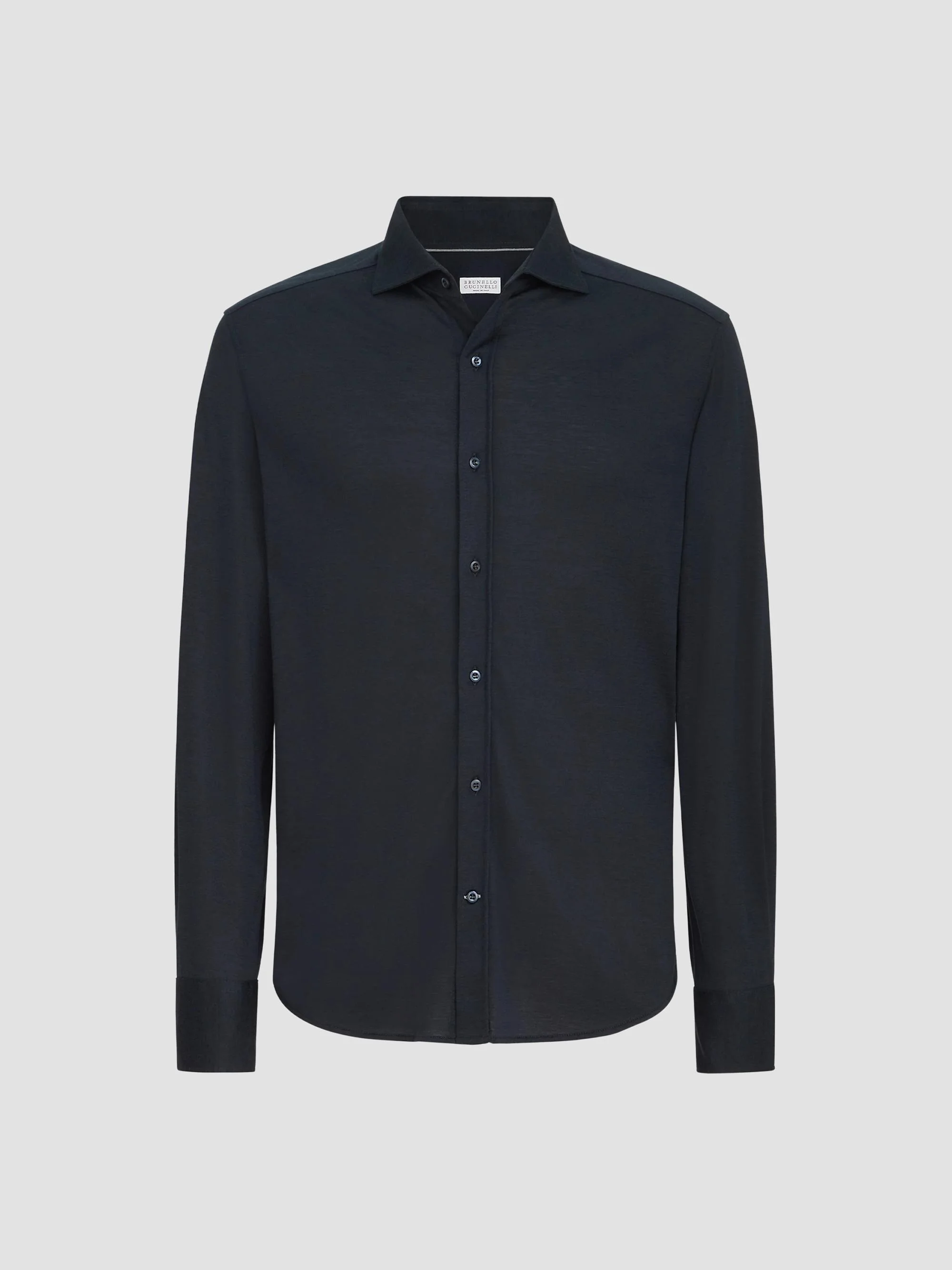 Men's Silk and Cotton Lightweight Jersey Shirt with Spead Collar - Blue - 1