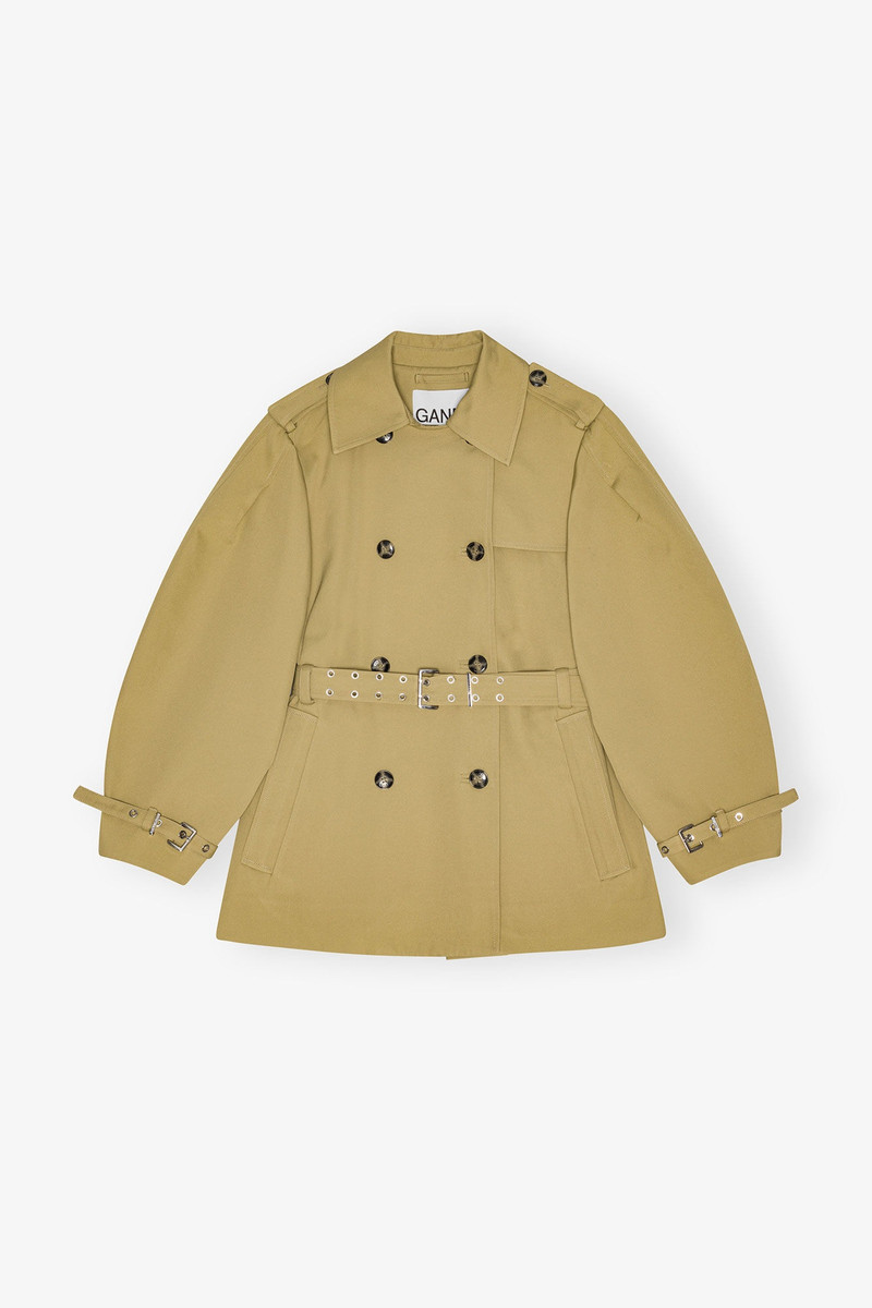 BEIGE HEAVY TWILL MIDI TRENCH COAT 1