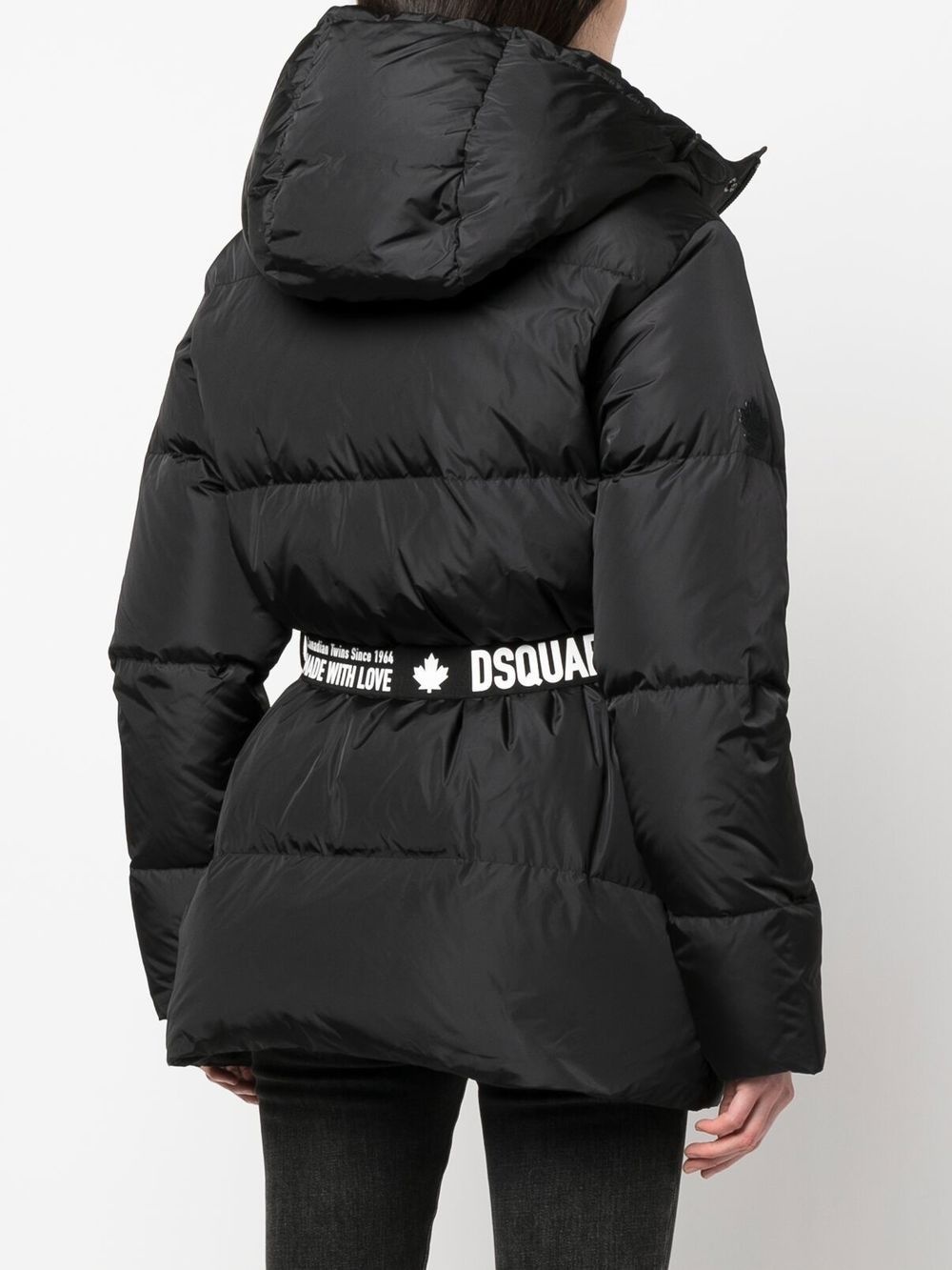 logo-print belted puffer - 4