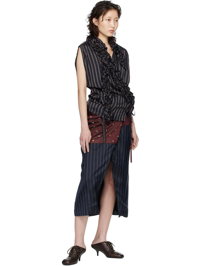 Dries Van Noten Navy Ruffled Top outlook