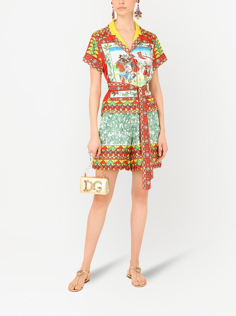 high-waisted geometric-print shorts - 2