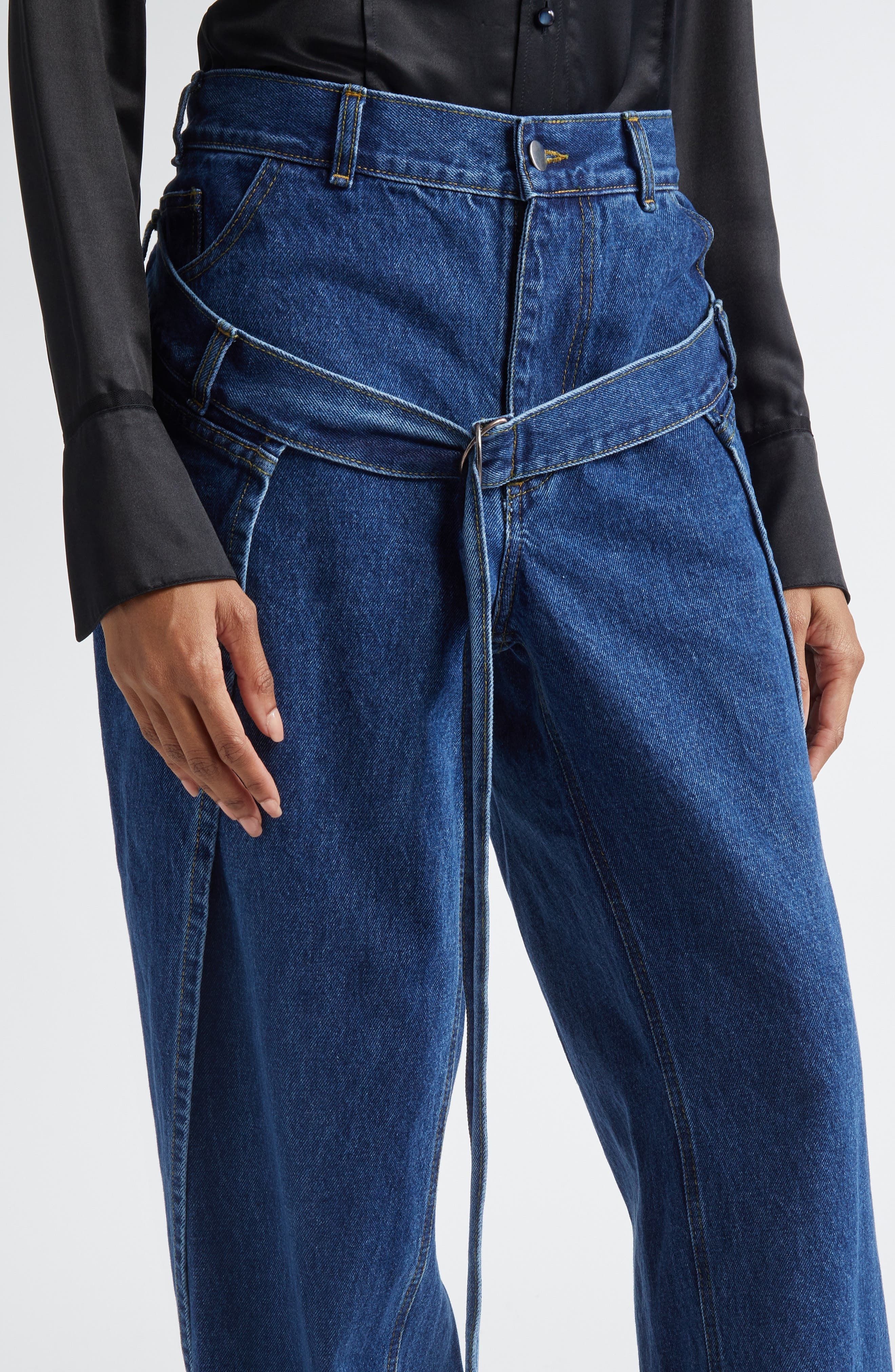 MONSE Deconstructed Wide Leg Wrap Jeans in Indigo Denim at Nordstrom - 4