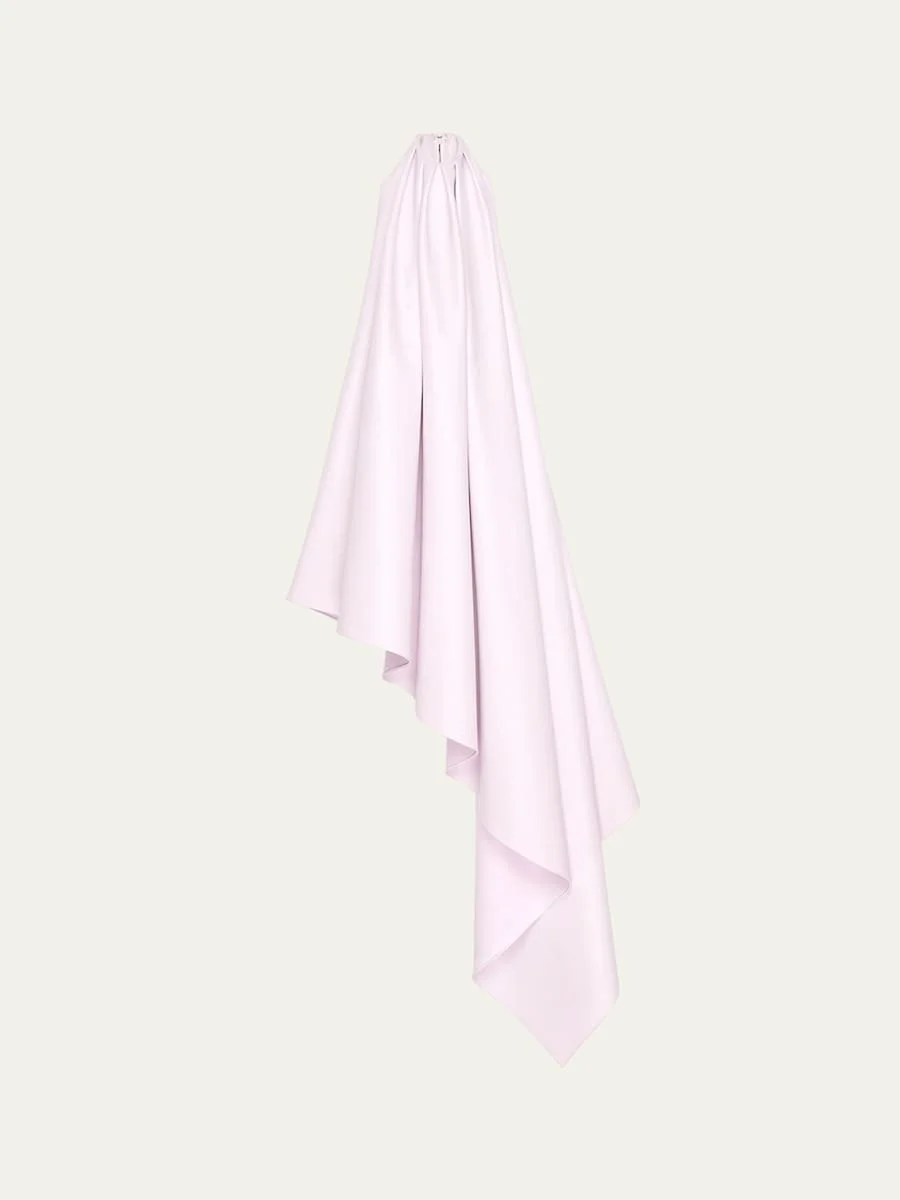 Asymmetric Draped Leather Halter Midi Dress - 1