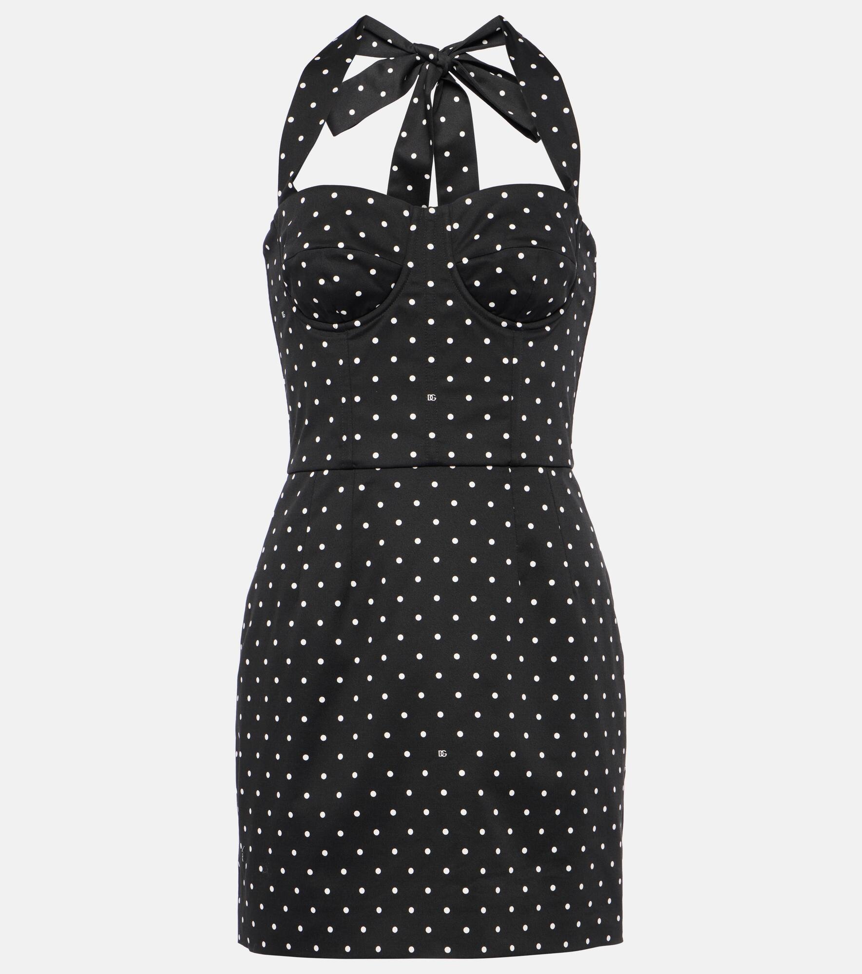 Polka-dot cotton-blend drill corset dress - 1