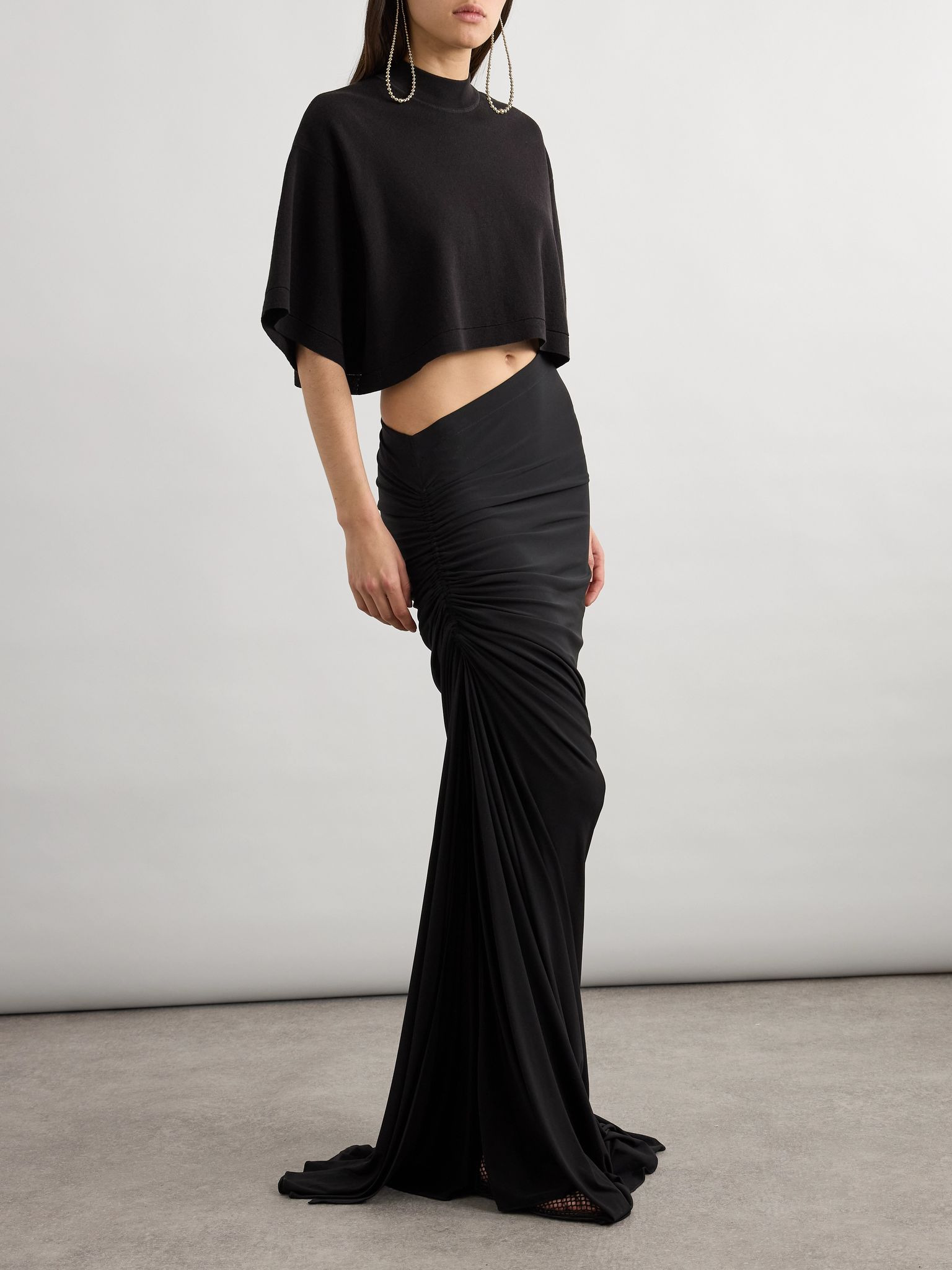Cropped cotton-jersey T-shirt Black - 2