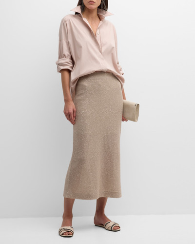 Brunello Cucinelli Cashmere Silk Linen Paillette Midi Skirt outlook