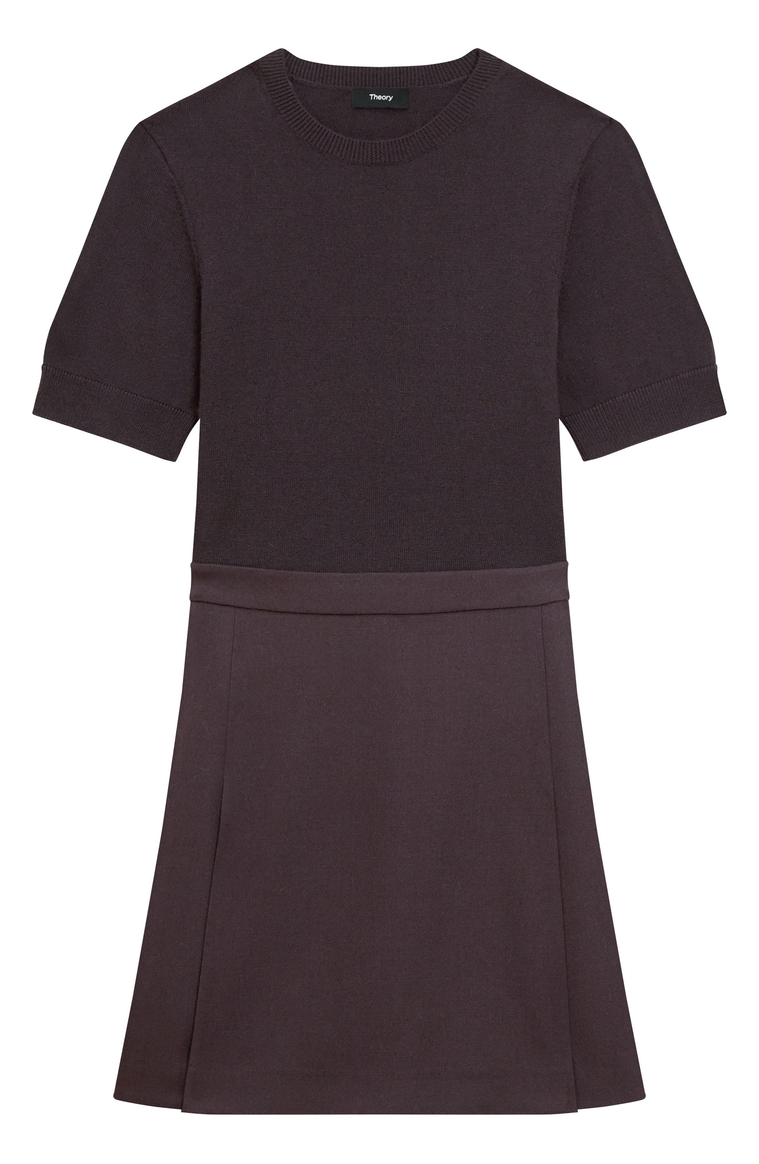 Theory Short Sleeve Mixed Media Minidress in Cacao at Nordstrom - 5