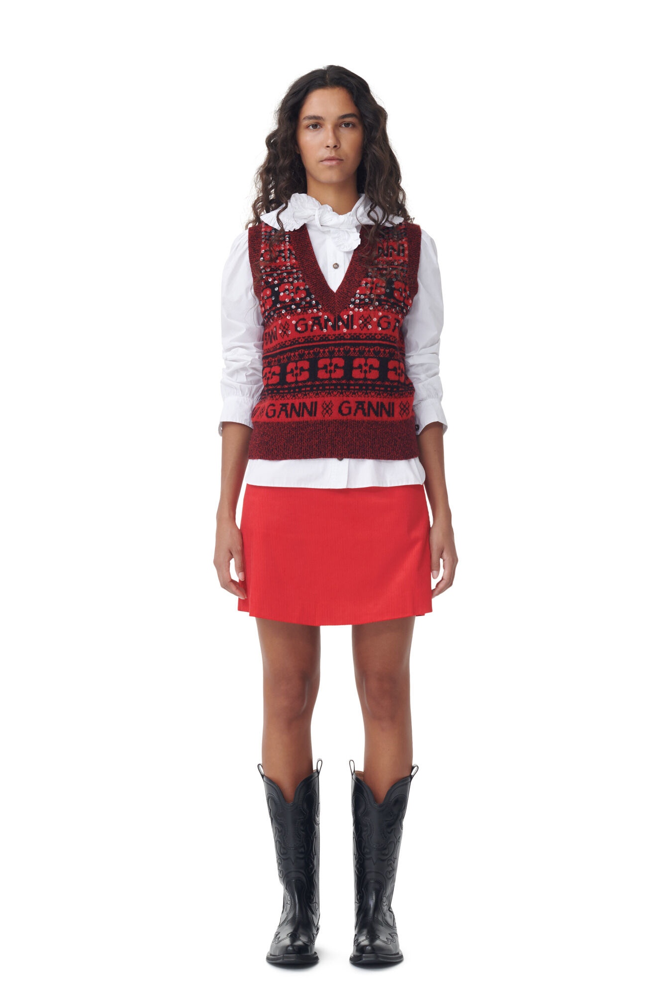 RED SEQUINS LOGO WOOL MIX VEST - 3