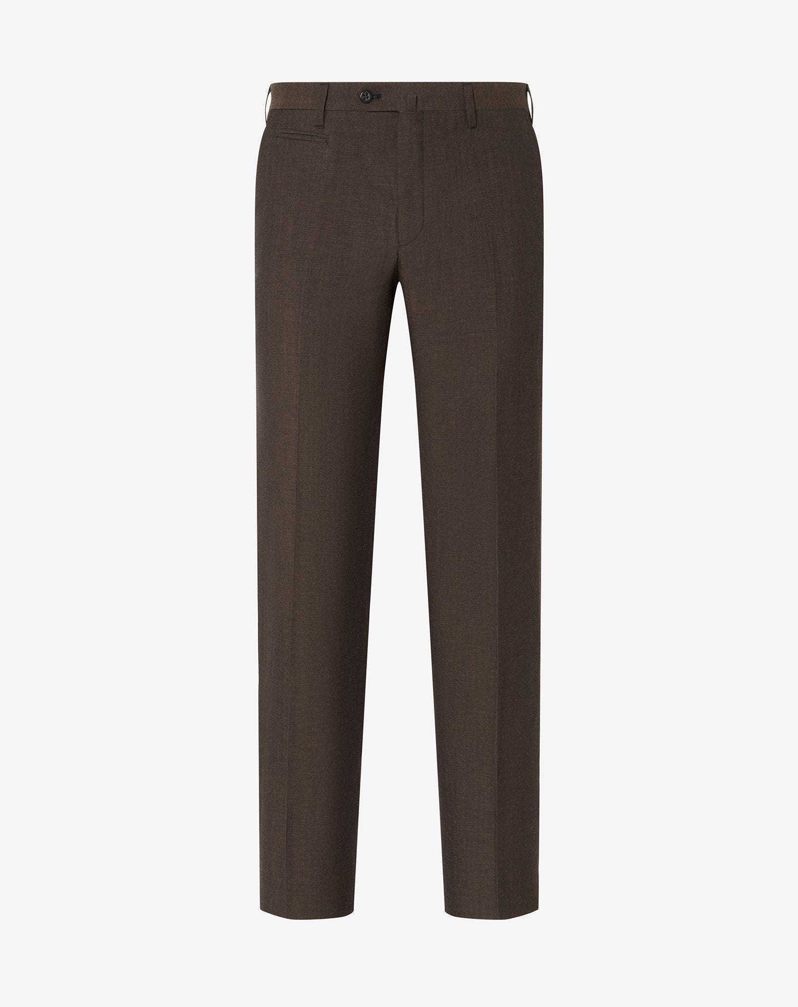 Brown wool and linen chambray trousers - 1