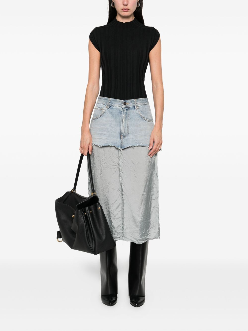 denim-panelled midi skirt - 2