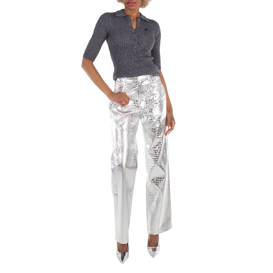Rotate Ladies Magnet Sequin Knit Polo Shirt - 4