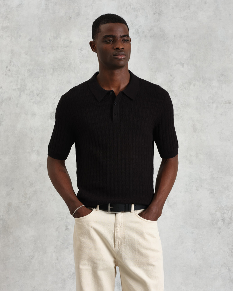 Wax London Naples - Black Diamond Stripe Knitted Polo outlook