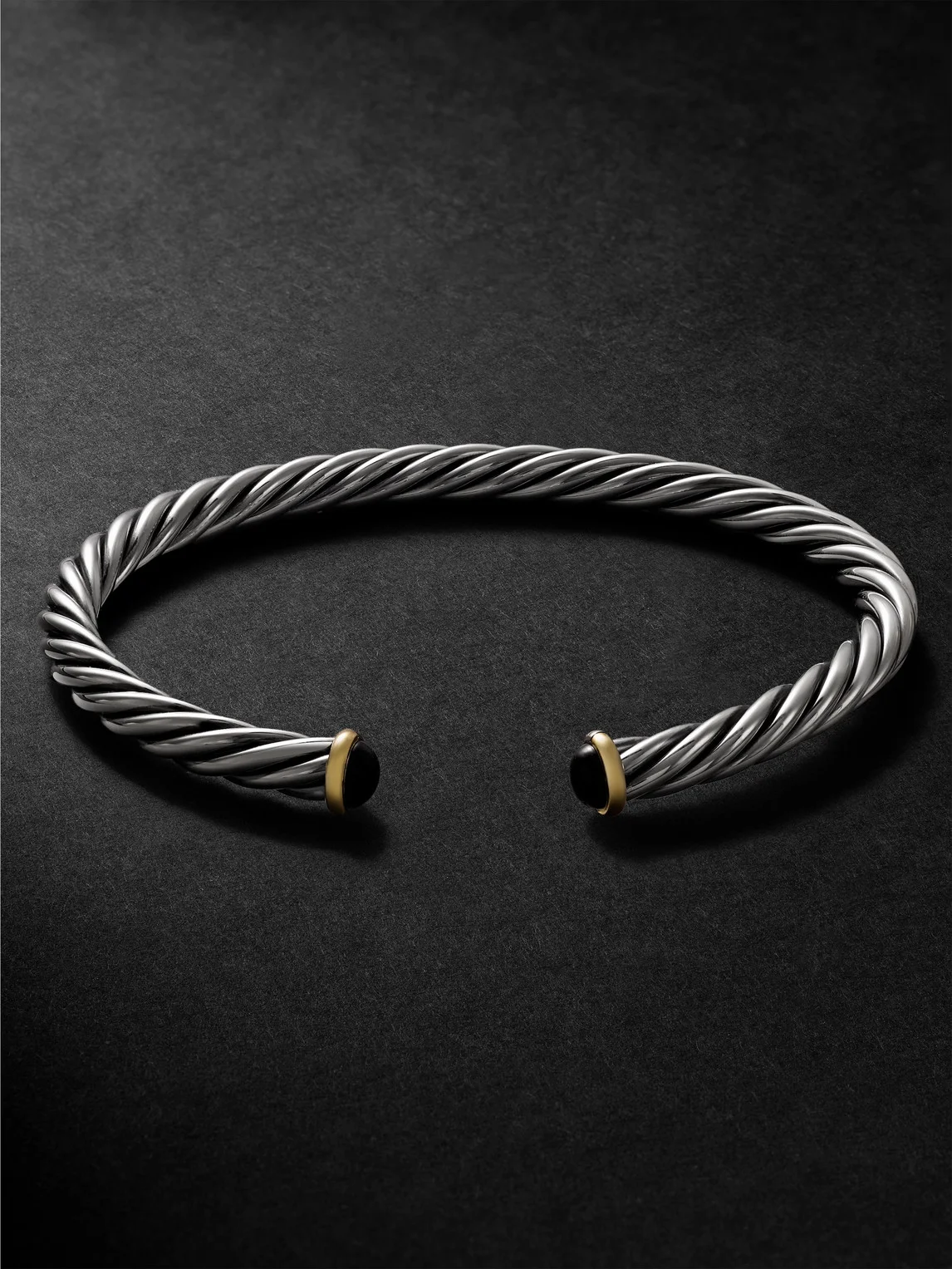 Cable Sterling Silver and 14-Karat Gold Onyx Cuff - 1