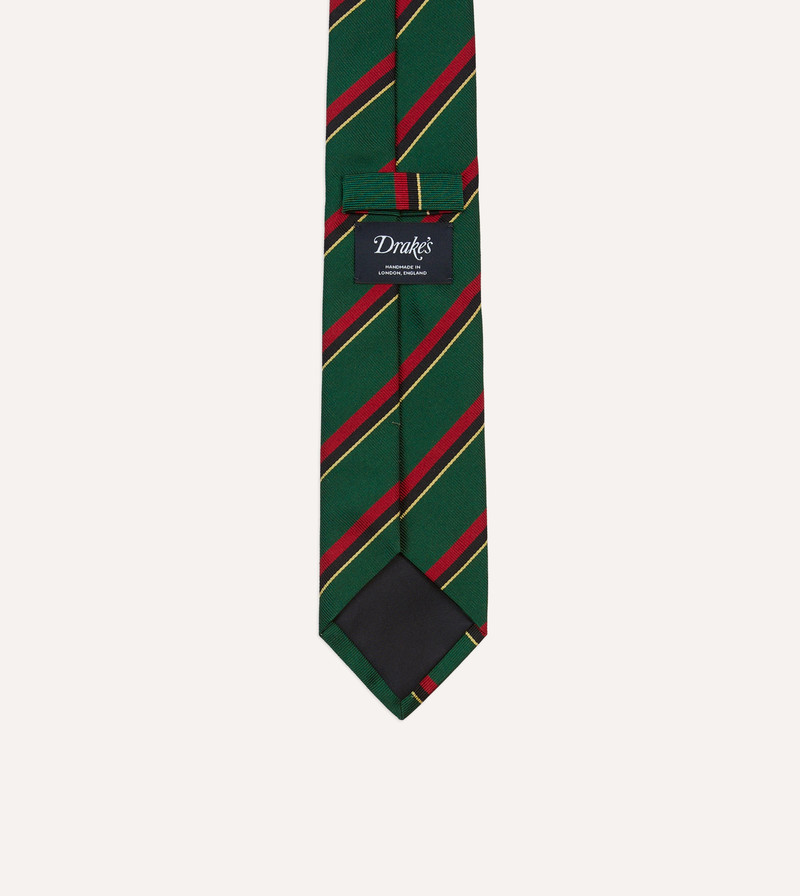 Green, Red, Black and Yellow Multi Stripe Repp Silk Tipped Tie 4