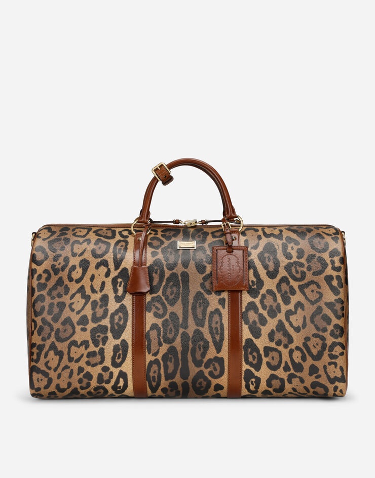 Medium travel bag in leopard-print Crespo with branded plate - 1