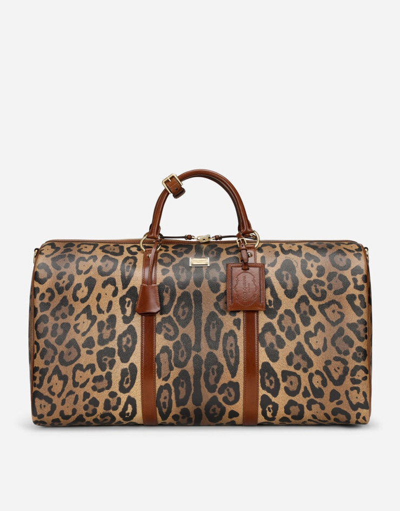Medium travel bag in leopard-print Crespo with branded plate 1