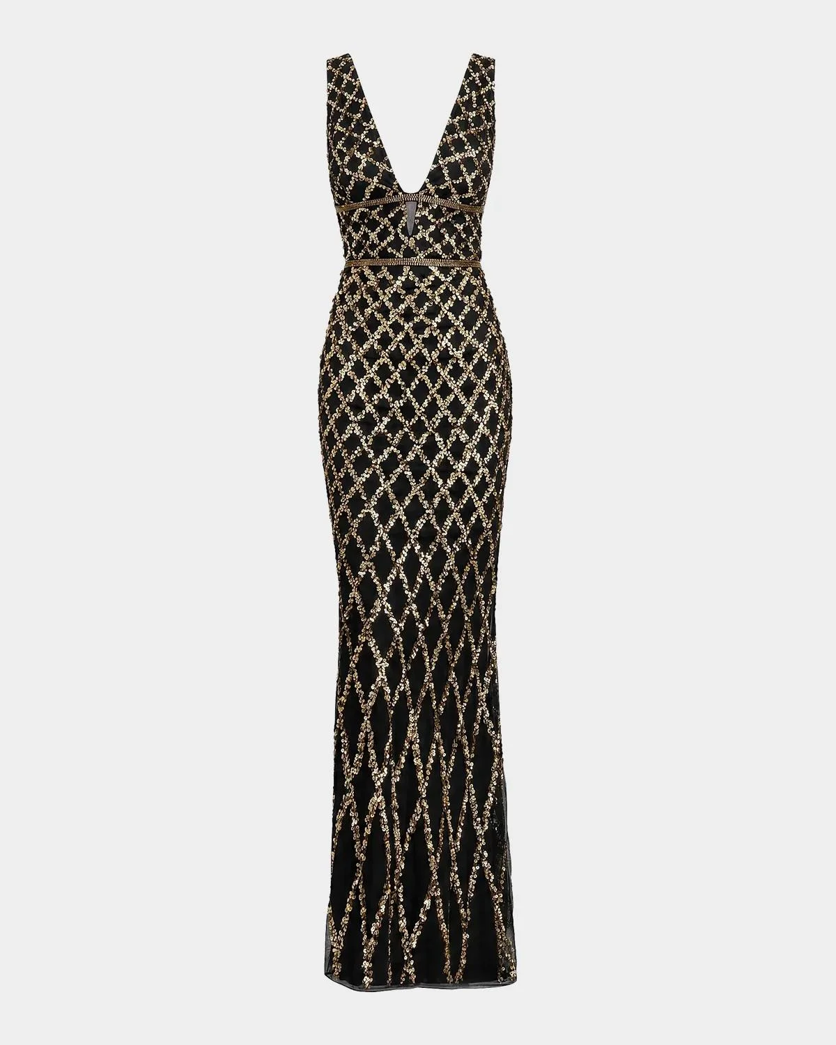 Embellished V-Neck Column Gown - 1