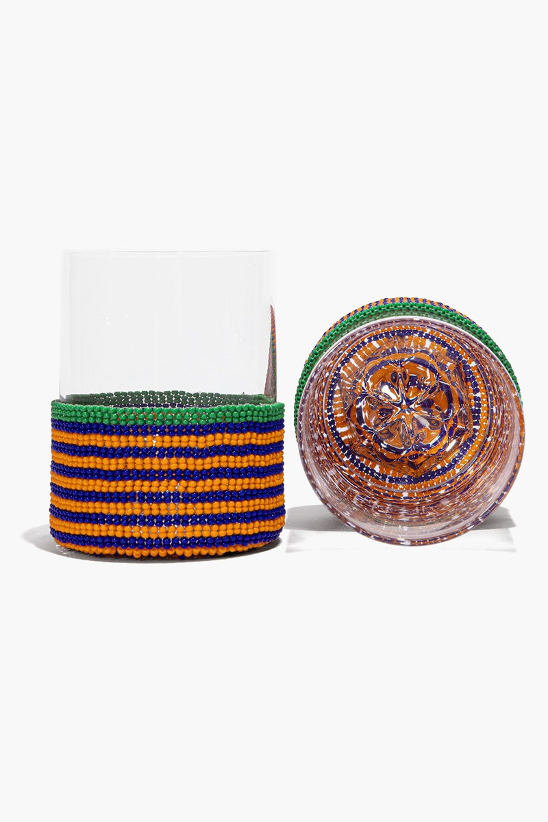 STAUD STAUD BEADED WHISKEY GLASSES BLUE STRIPE outlook