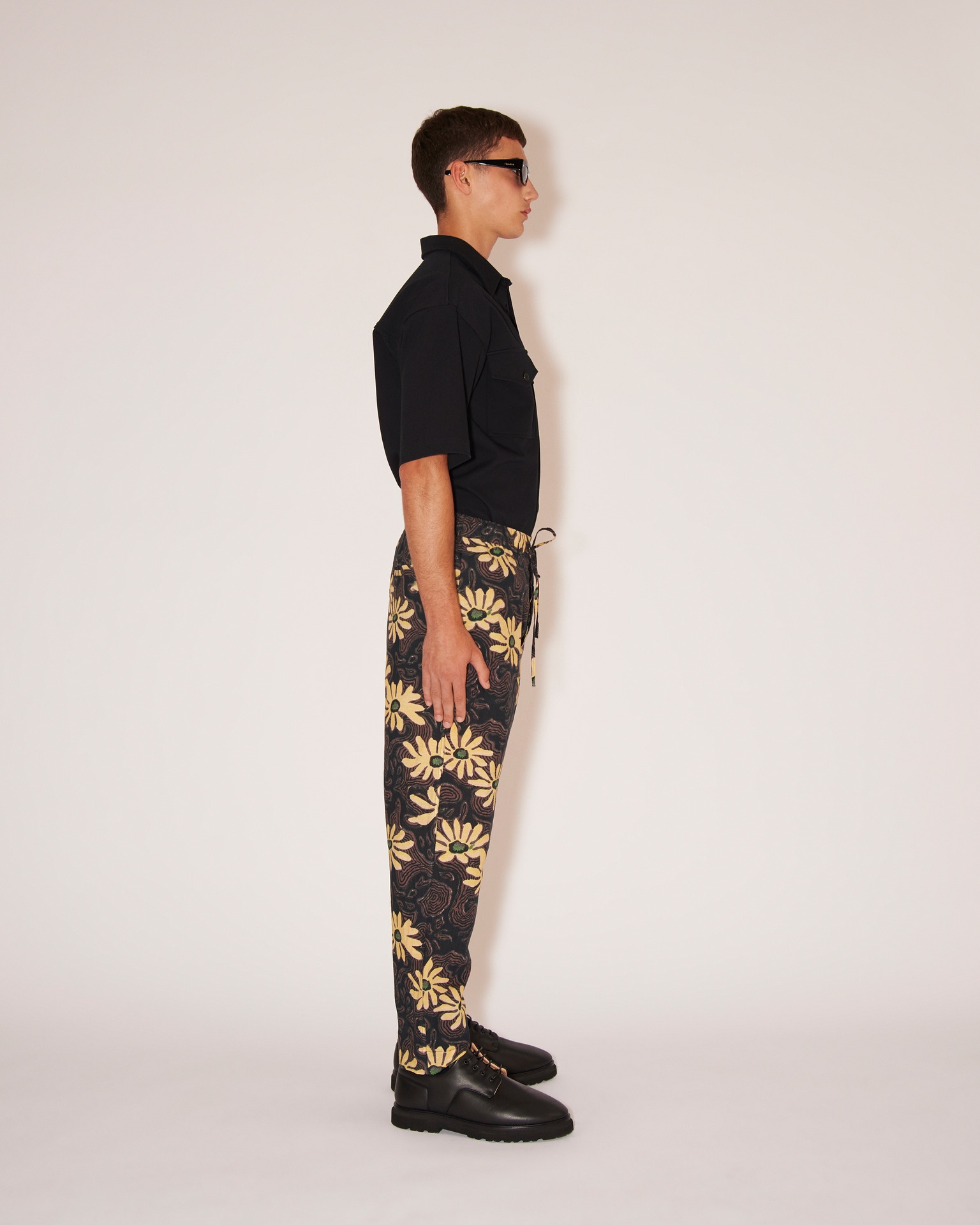 JAIN - Cotton-linen floral pants - Black - 3