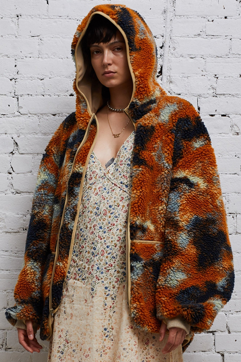 R13 OVERSIZED ZIP-UP FLEECE HOODIE - RUST CAMO | R13 outlook