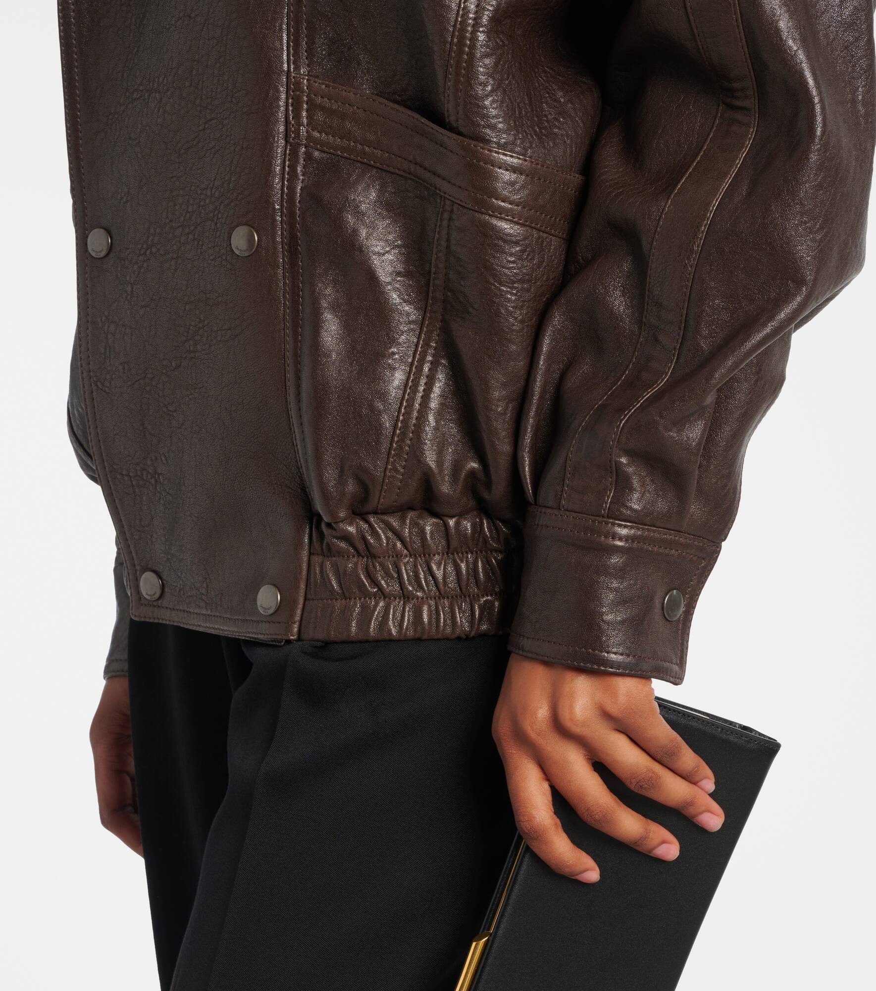 Double-breasted leather bomber jacket - 5