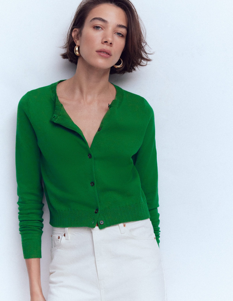 Emilia Cotton Cropped Cardigan-Rich Emerald 5