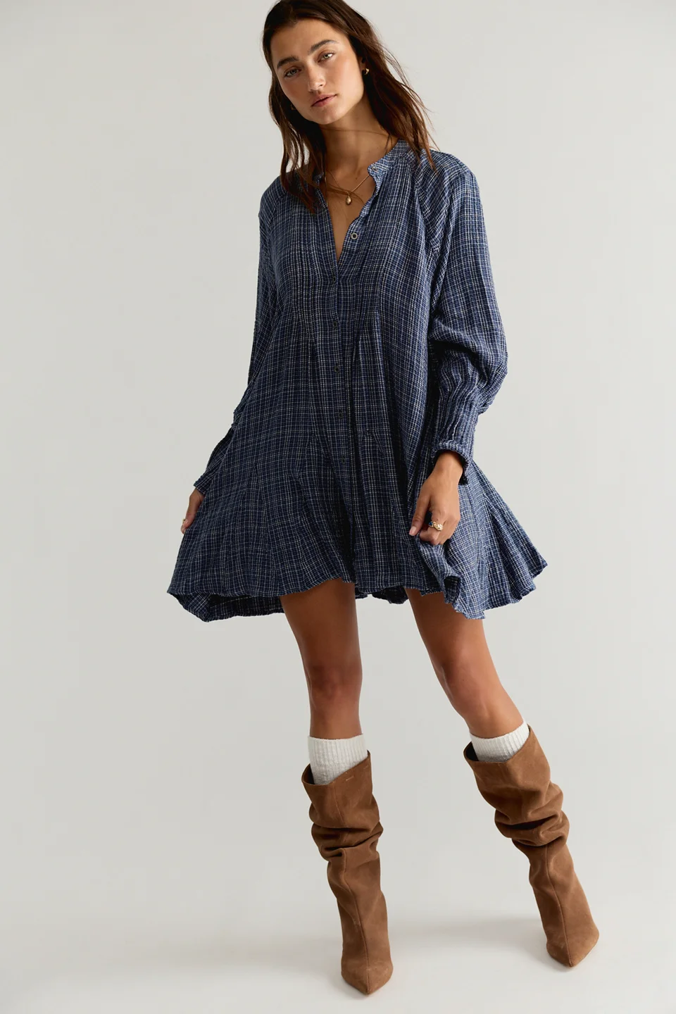 Backroads Plaid Mini Dress - 1